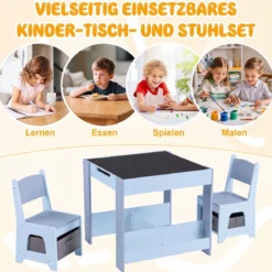 4 in 1 Kinder Tisch- & Stuhlset mit Wendem Tischplatte & Bücherregale Kindertisch-Set