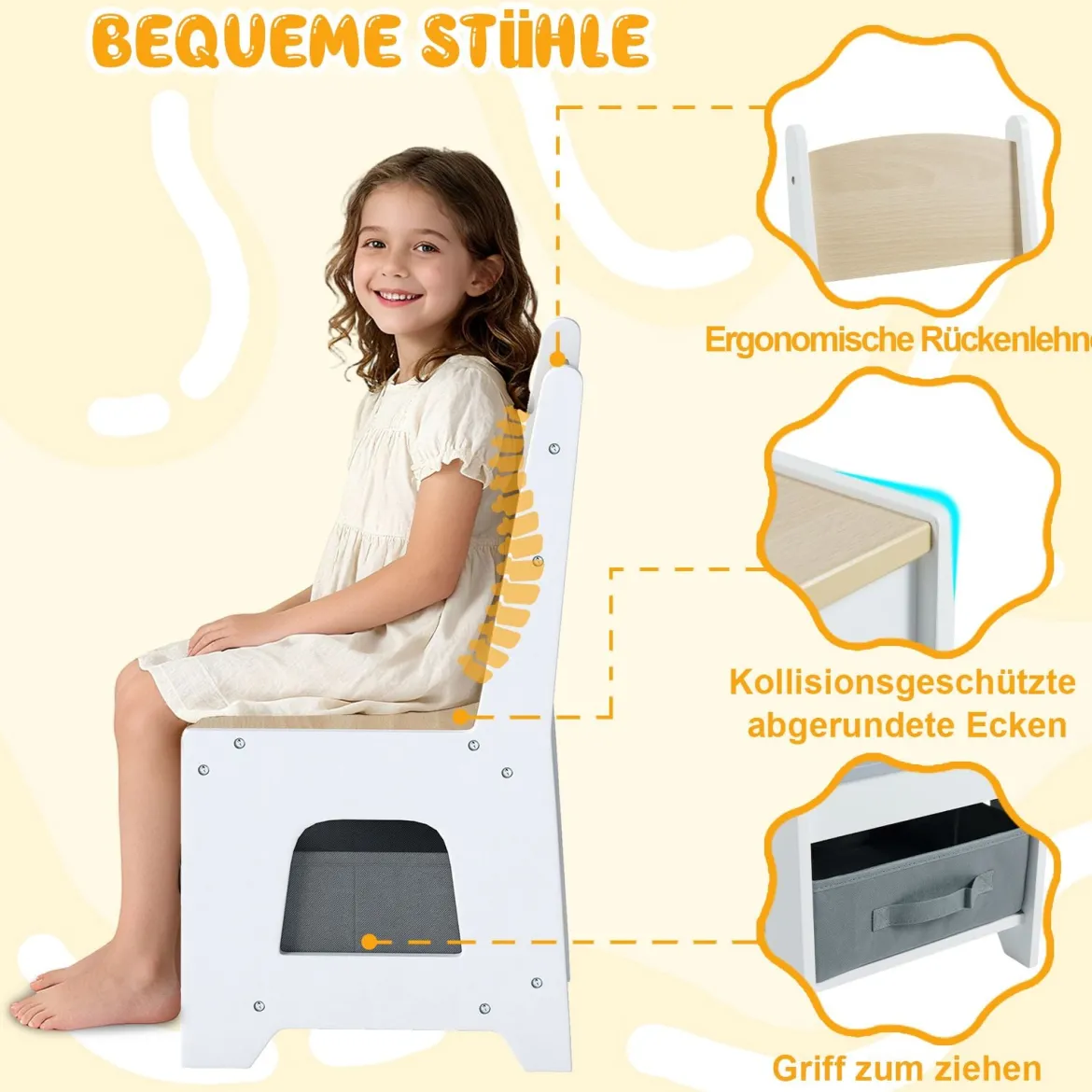 4 in 1 Kinder Tisch- & Stuhlset mit Wendem Tischplatte & Bücherregale Kindertisch-Set