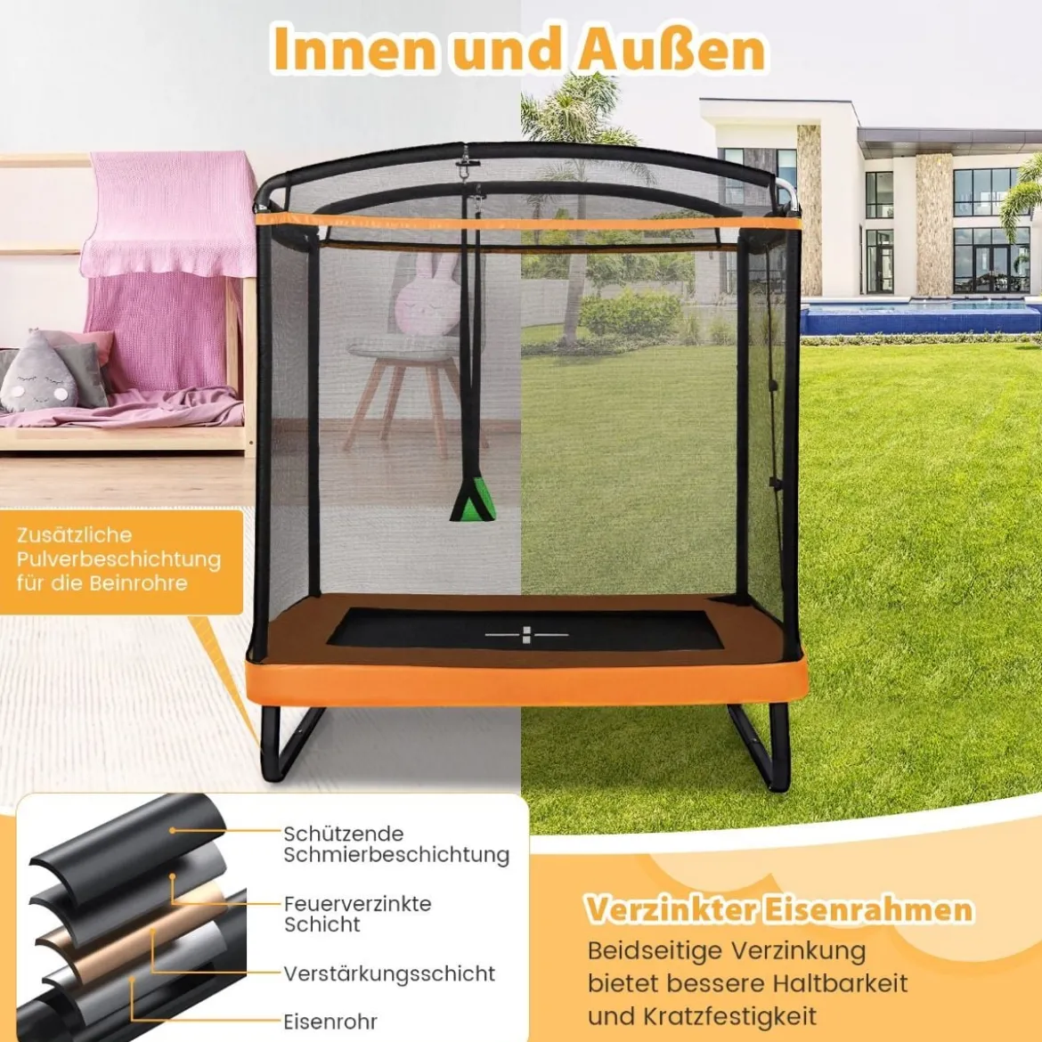 2 in 1 Kindertrampolin mit Schaukel & Sicherheitsnetz & Randabdeckung