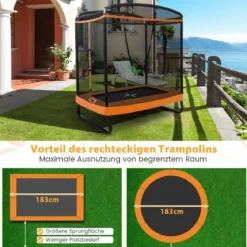 2 in 1 Kindertrampolin mit Schaukel & Sicherheitsnetz & Randabdeckung