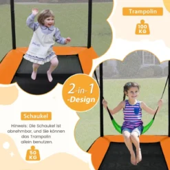 2 in 1 Kindertrampolin mit Schaukel & Sicherheitsnetz & Randabdeckung