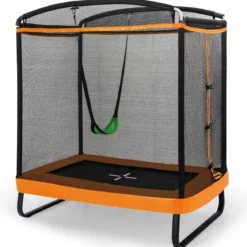 2 in 1 Kindertrampolin mit Schaukel & Sicherheitsnetz & Randabdeckung