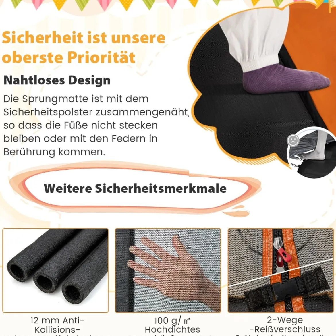 2 in 1 Kindertrampolin mit Schaukel & Sicherheitsnetz & Randabdeckung