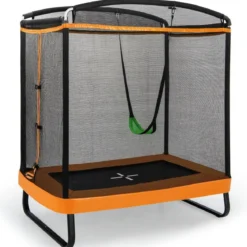 2 in 1 Kindertrampolin mit Schaukel & Sicherheitsnetz & Randabdeckung