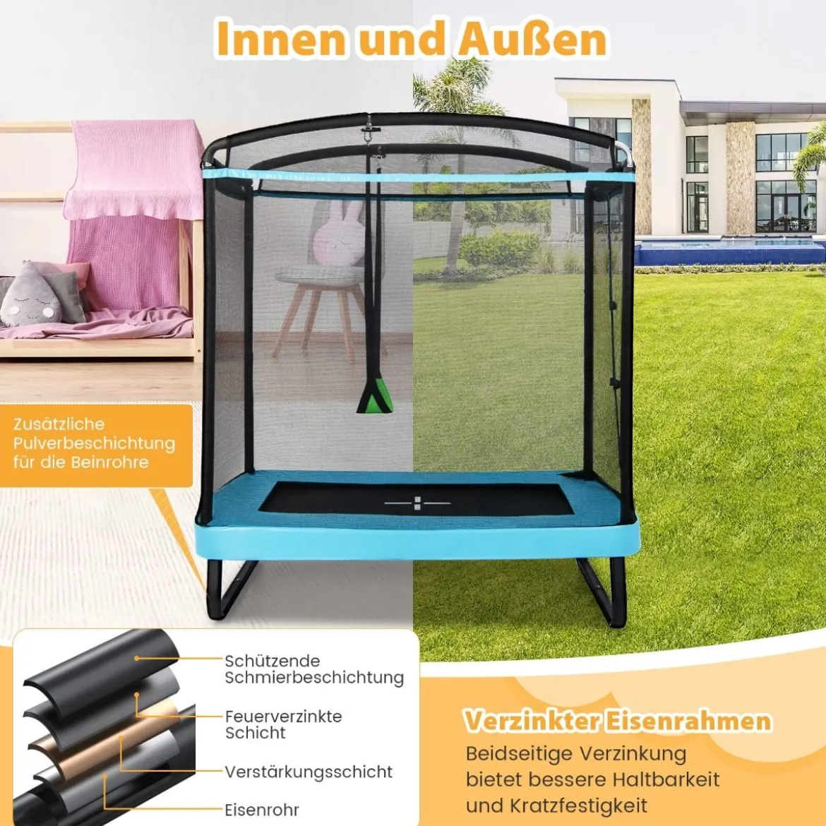 2 in 1 Kindertrampolin mit Schaukel & Sicherheitsnetz & Randabdeckung