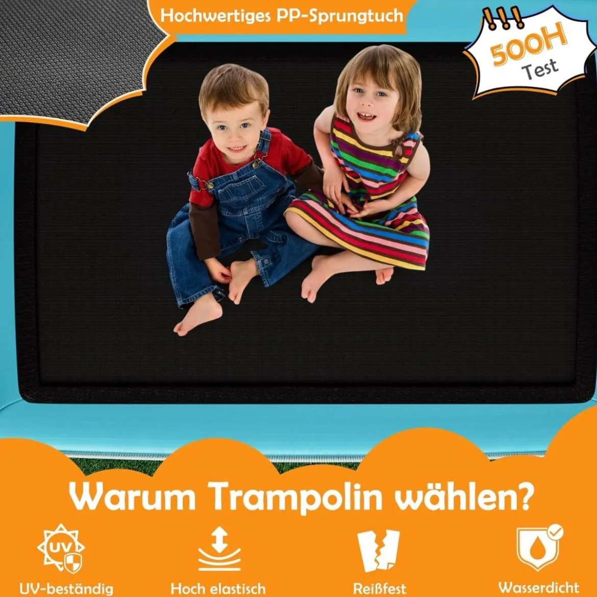 3-in-1 Kindertrampolin Trampolin mit Schaukel & horizontaler Stange Gartentrampolin Gelb
