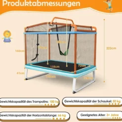 3-in-1 Kindertrampolin Trampolin mit Schaukel & horizontaler Stange Gartentrampolin Orange
