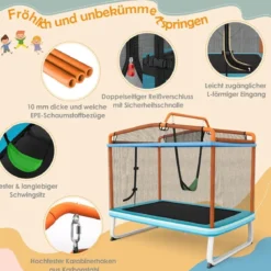 3-in-1 Kindertrampolin Trampolin mit Schaukel & horizontaler Stange Gartentrampolin Orange