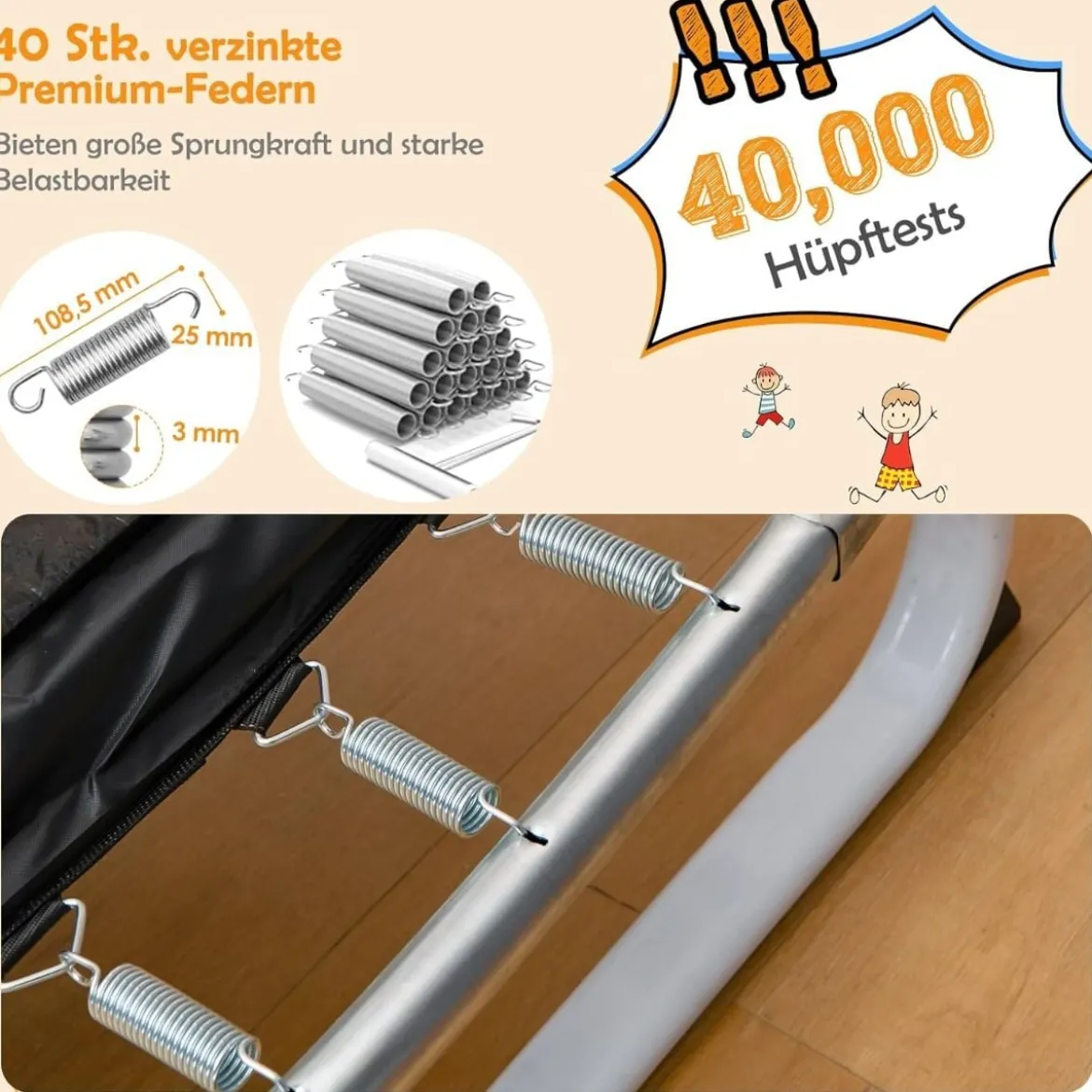 3-in-1 Kindertrampolin Trampolin mit Schaukel & horizontaler Stange Gartentrampolin Orange