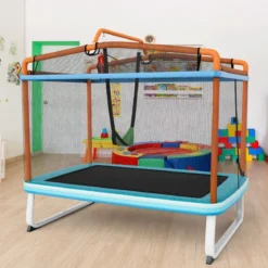 3-in-1 Kindertrampolin Trampolin mit Schaukel & horizontaler Stange Gartentrampolin Orange