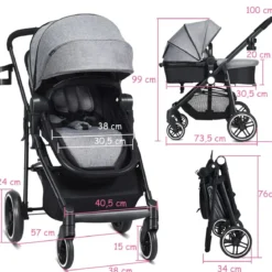 2 in 1 Kinderwagen faltbar Kombikinderwagen mit umkehrbarem Sitz Schwarz/Grau