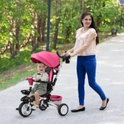 6-in-1 Kinderwagen mit Dach & Sicherheitsgurt für Kinder im Alter von 12 - 50 Monaten Rosa