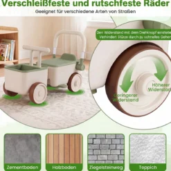 3 in 1 Kinderwagen mit Rollen Schiebe-Zieh-Lauflernwagen mit Stauraum & Klappbarem Griff