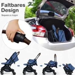 2 in 1 Kinderwagen mit verstellbarem Verdeck Klappbarer Kinderwagen 92 x 53,5 x 100 cm Blau