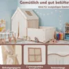 2 in 1 Kinderzelt & Laufgitter mit Lichterkette & Abwaschbarer Matte Kinder Spielhaus Spielzelt Beige