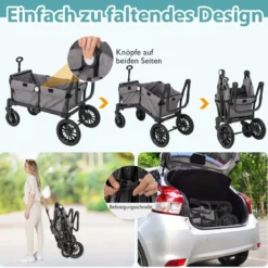 2 in 1 Klappbare Geschwisterwagen mit Verstellbarem Griff & Abnehmbarem Verdeck Grau