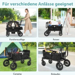 2 in 1 Klappbare Geschwisterwagen mit Verstellbarem Griff & Abnehmbarem Verdeck Schwarz