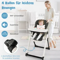 5 in 1 Klappbarer Hochstuhl mit Verstellbarer Rückenlehne & Füßstütze & 5-Punkt-Gurt Grau