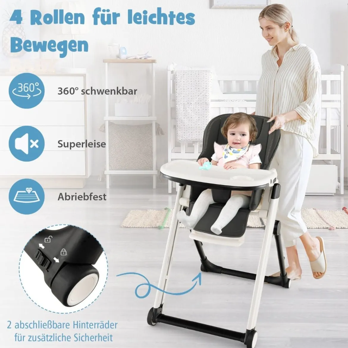 5 in 1 Klappbarer Hochstuhl mit Verstellbarer Rückenlehne & Füßstütze & 5-Punkt-Gurt Grau