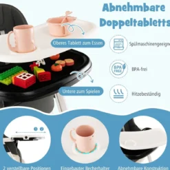 5 in 1 Klappbarer Hochstuhl mit Verstellbarer Rückenlehne & Füßstütze & 5-Punkt-Gurt Grau
