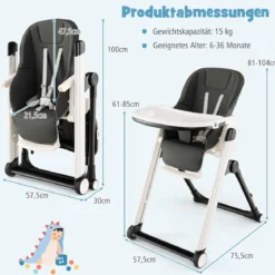 5 in 1 Klappbarer Hochstuhl mit Verstellbarer Rückenlehne & Füßstütze & 5-Punkt-Gurt Grau