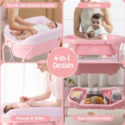 4 in 1 Klappbarer Wickeltisch mit Badewanne tragbare Wickelkommode mit Wickelauflage