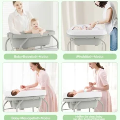 4 in 1 Klappbarer Wickeltisch mit Badewanne tragbare Wickelkommode mit Wickelauflage