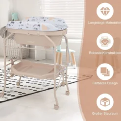 4 in 1 Klappbarer Wickeltisch mit Badewanne tragbare Wickelkommode mit Wickelauflage