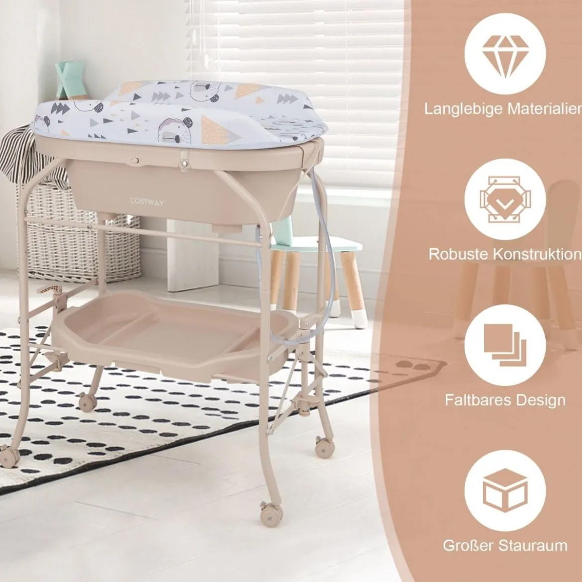 4 in 1 Klappbarer Wickeltisch mit Badewanne tragbare Wickelkommode mit Wickelauflage