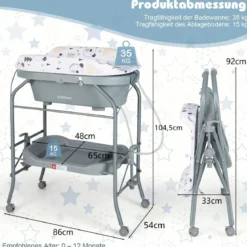 4 in 1 Klappbarer Wickeltisch mit Badewanne tragbare Wickelkommode mit Wickelauflage