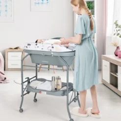 4 in 1 Klappbarer Wickeltisch mit Badewanne tragbare Wickelkommode mit Wickelauflage
