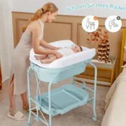4 in 1 Klappbarer Wickeltisch mit Badewanne tragbare Wickelkommode mit Wickelauflage