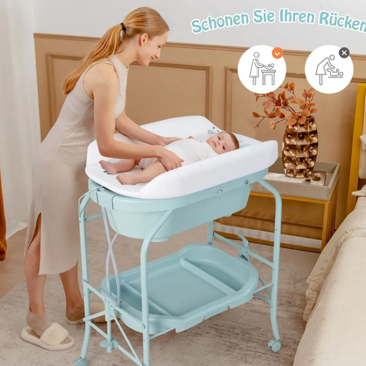 4 in 1 Klappbarer Wickeltisch mit Badewanne tragbare Wickelkommode mit Wickelauflage
