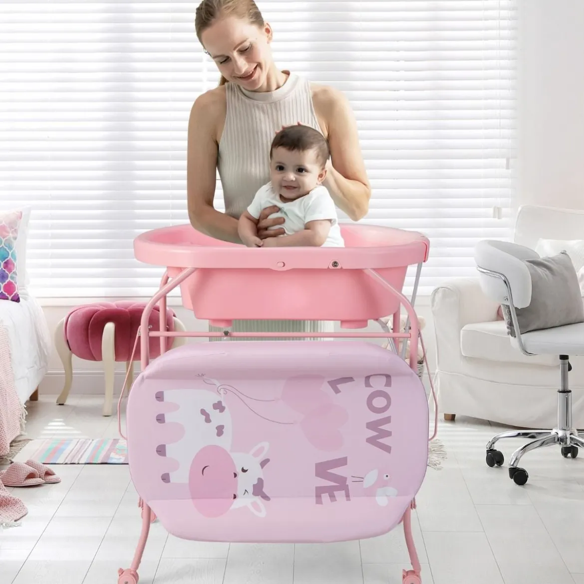 4 in 1 Klappbarer Wickeltisch mit Badewanne tragbare Wickelkommode mit Wickelauflage