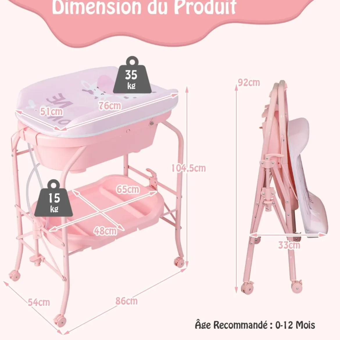 4 in 1 Klappbarer Wickeltisch mit Badewanne tragbare Wickelkommode mit Wickelauflage