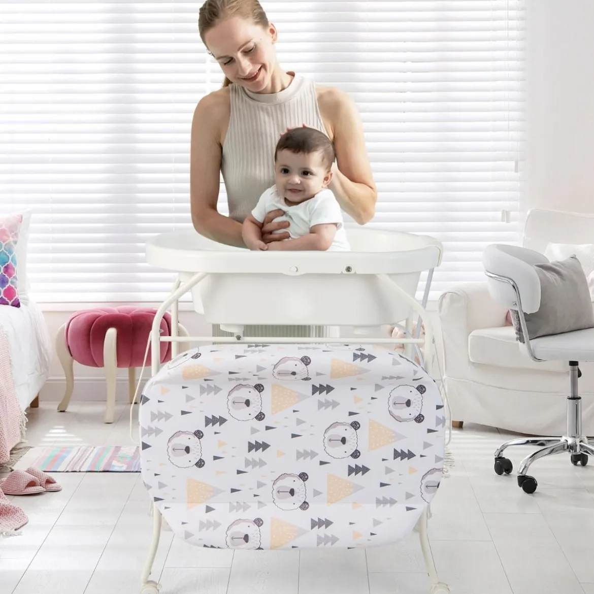 4 in 1 Klappbarer Wickeltisch mit Badewanne tragbare Wickelkommode mit Wickelauflage