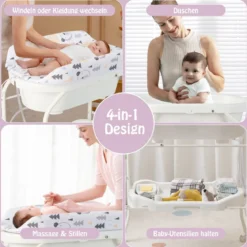 4 in 1 Klappbarer Wickeltisch mit Badewanne tragbare Wickelkommode mit Wickelauflage