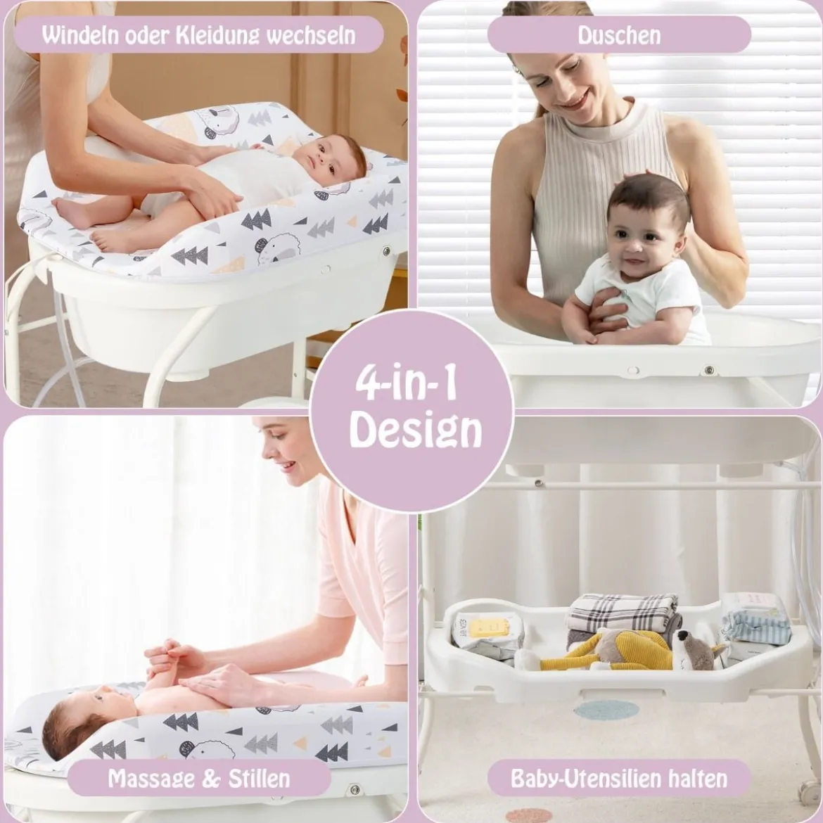 4 in 1 Klappbarer Wickeltisch mit Badewanne tragbare Wickelkommode mit Wickelauflage