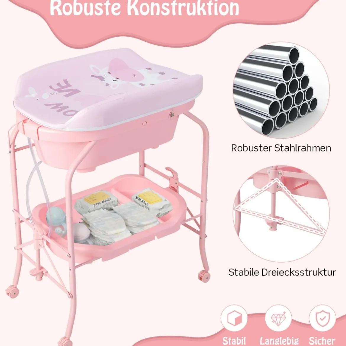 4 in 1 Klappbarer Wickeltisch mit Badewanne tragbare Wickelkommode mit Wickelauflage