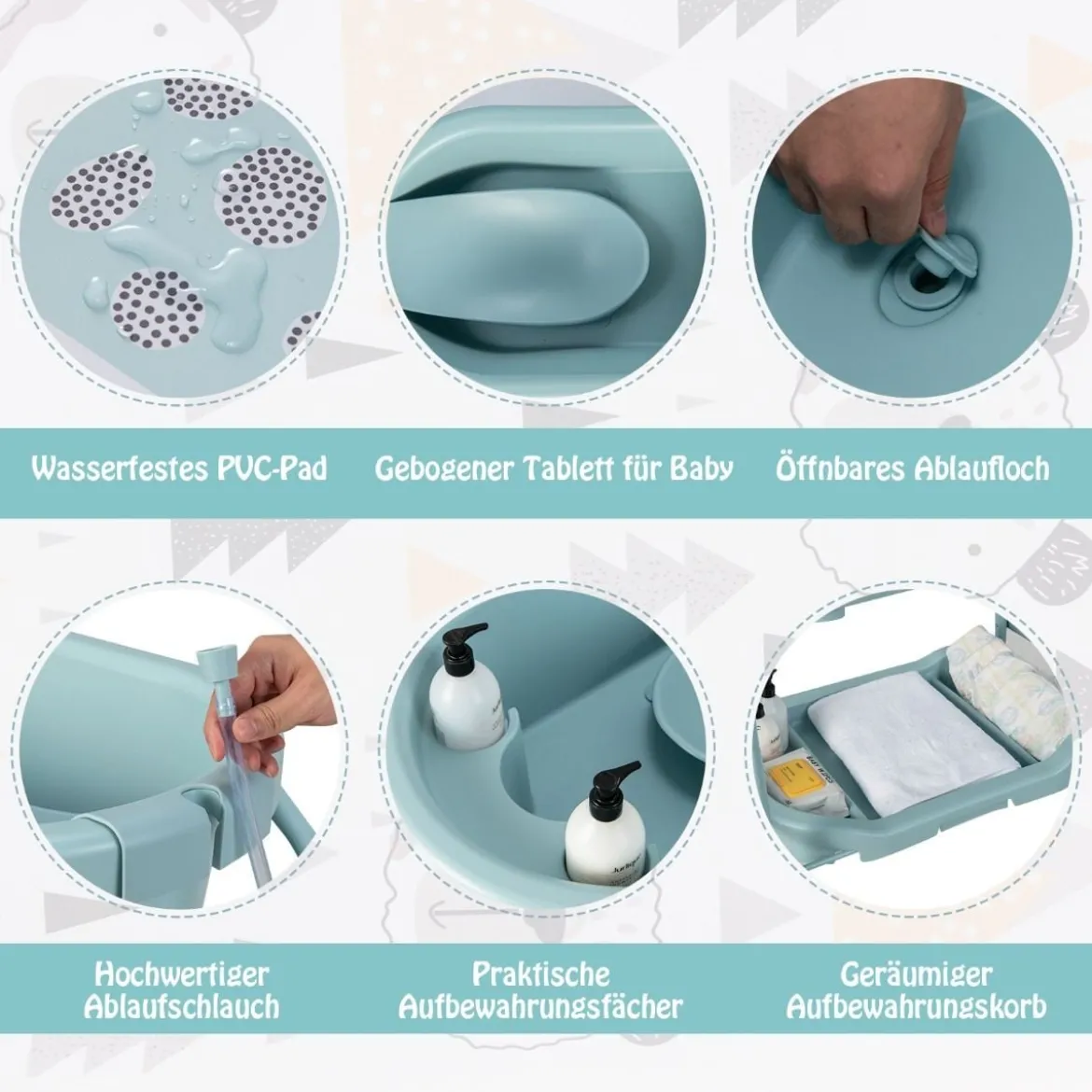 4 in 1 Klappbarer Wickeltisch mit Badewanne tragbare Wickelkommode mit Wickelauflage