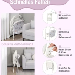 4 in 1 Klappbarer Wickeltisch mit Badewanne tragbare Wickelkommode mit Wickelauflage