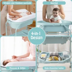4 in 1 Klappbarer Wickeltisch mit Badewanne tragbare Wickelkommode mit Wickelauflage