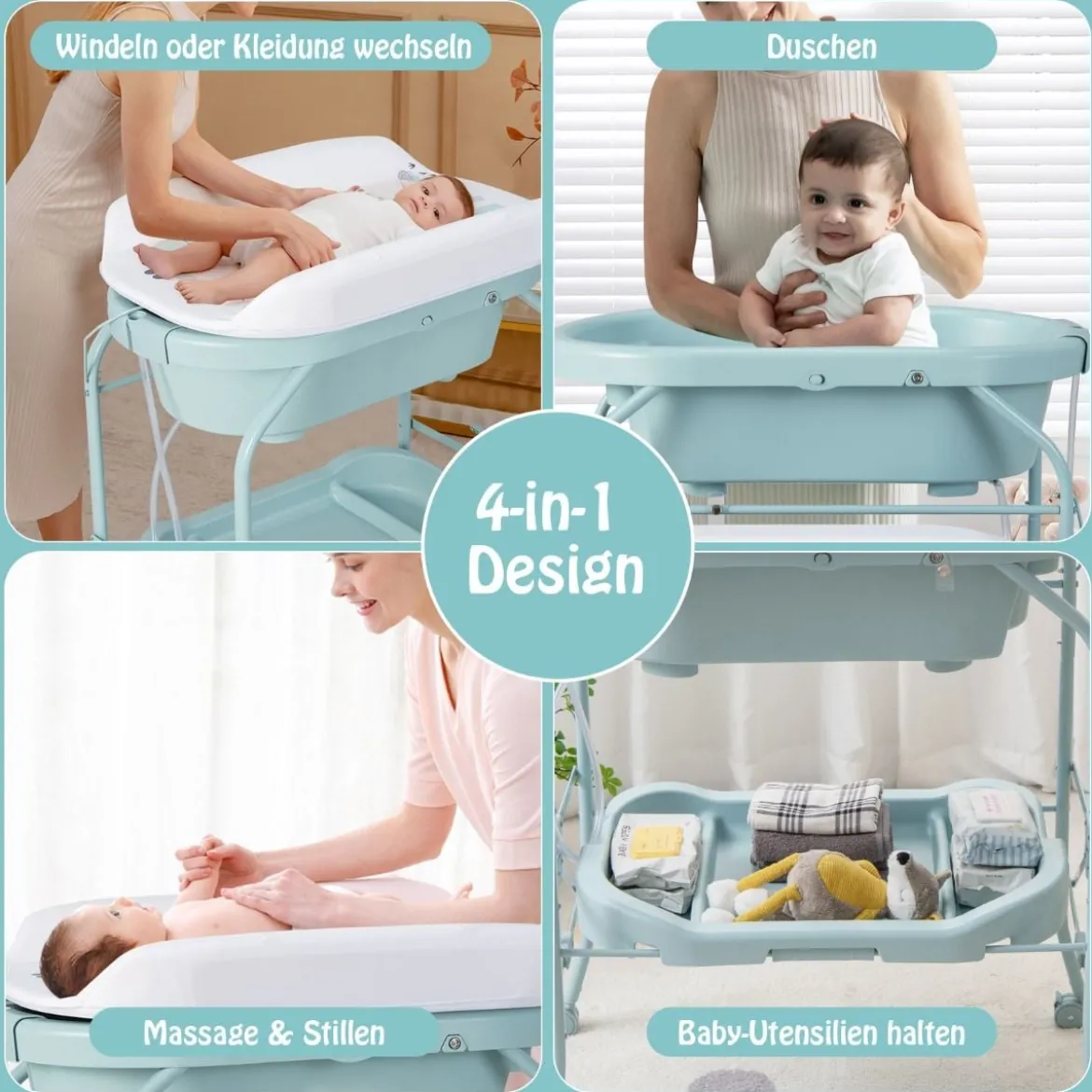 4 in 1 Klappbarer Wickeltisch mit Badewanne tragbare Wickelkommode mit Wickelauflage