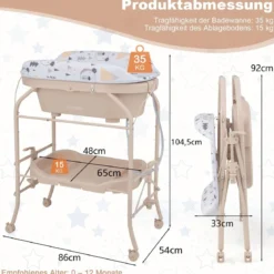4 in 1 Klappbarer Wickeltisch mit Badewanne tragbare Wickelkommode mit Wickelauflage