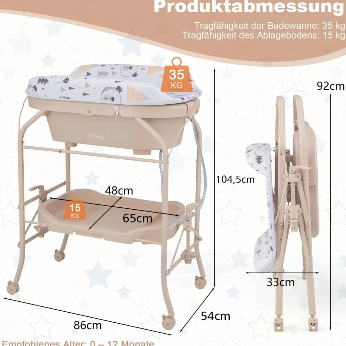 4 in 1 Klappbarer Wickeltisch mit Badewanne tragbare Wickelkommode mit Wickelauflage