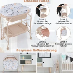 4 in 1 Klappbarer Wickeltisch mit Badewanne tragbare Wickelkommode mit Wickelauflage