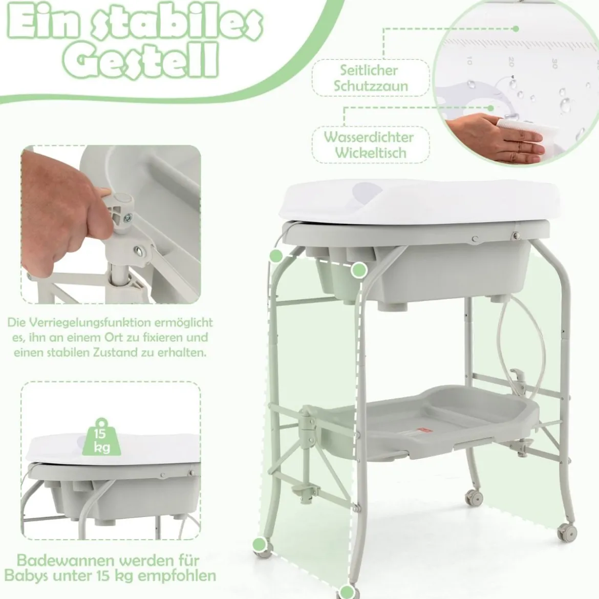 4 in 1 Klappbarer Wickeltisch mit Badewanne tragbare Wickelkommode mit Wickelauflage