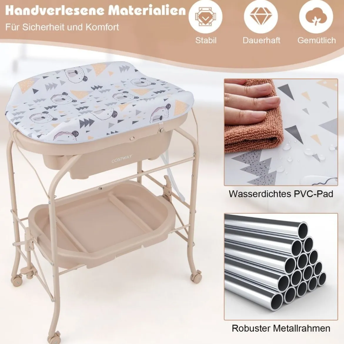 4 in 1 Klappbarer Wickeltisch mit Badewanne tragbare Wickelkommode mit Wickelauflage