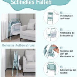 4 in 1 Klappbarer Wickeltisch mit Badewanne tragbare Wickelkommode mit Wickelauflage