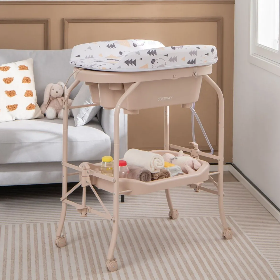 4 in 1 Klappbarer Wickeltisch mit Badewanne tragbare Wickelkommode mit Wickelauflage